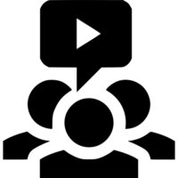 ILLUSTRATION OF PEOPLE UNDER A VIDEO PLAY BUTTON